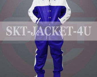 Chándal de cuero azul rey para hombre: chaqueta y pantalones Brayden