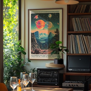 Lámina artística de entrelazamiento cuántico - Póster retro de pareja de ciencia ficción - Impresión de pareja enamorada, decoración psicodélica para habitación, póster de los años 70, universos paralelos