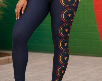 Leggings de yoga de talle alto / Diseño de una sola pierna / Leggings inspirados en la herencia africana / Ropa deportiva de mujer /