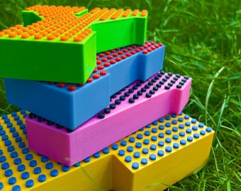 Multi-Color Brick Style Letters | 3D Name Sign | Personalized Desk Plate | Two Tone Sign Kids Party Decor | Playroom Decoration | Kids Gift