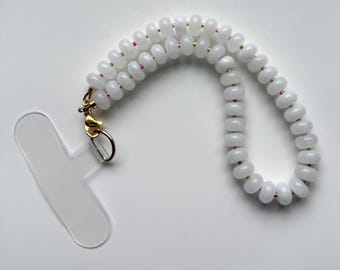Pingente de celular com contas de jade branco
