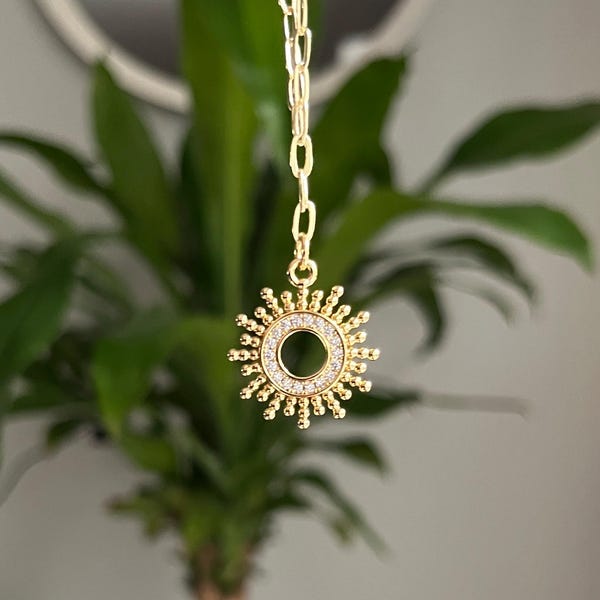 Sunburst Necklace - gold and cz sun pendant