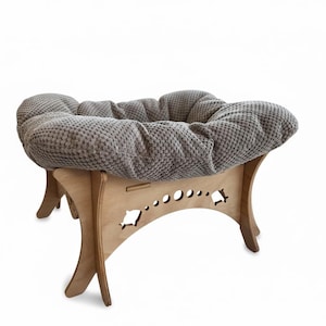 Handmade Wooden Cat Bed with Plush Pillow: Modern Cat Furniture