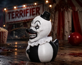 Art the Clown Duck – 3D Printed Horror Duck, Terrifier Inspired Ducking Duck, Scary Clown Collectible, Halloween Horror Gift