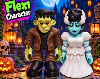 Frankenstein Flexi Figure or Bride of Frankenstein | Articulated 3D Printed Halloween Character | Movable Figure | Sold Separately