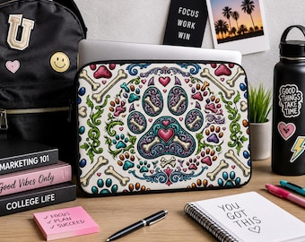 Colorful Mandala Paw Print Protective Laptop Sleeve | Pet Paw Print Design
