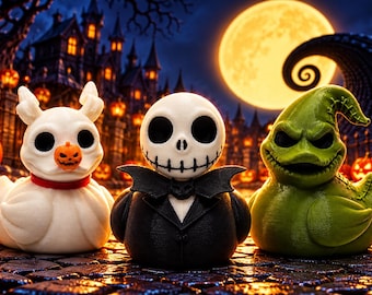 Skellington Crew Ducks | Skellington, Zero & Oogie | 3D Printed Burton Inspired Duck Collection | Cruise Duck | Ducking Duck | Dashboard