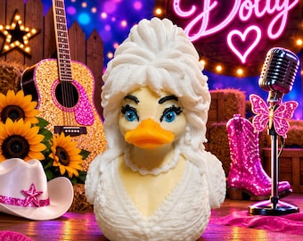 Limited Edition Dolly Parton Duck – Angelic White 3D Printed Country Music Duck, Dolly Inspired Collectible, Cruise Duck