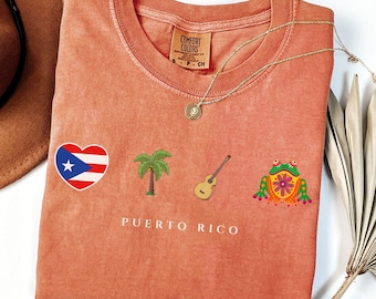 Comfort Colors® Puerto Rico Graphic Tee - Heart Flag Palm Guitar Coqui Frog Icons Heritage Shirt Gift
