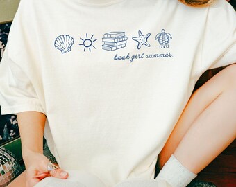 Book Girl Summer Comfort Colors T-Shirt, Beachy Bookish Tee, Vacation Shirt