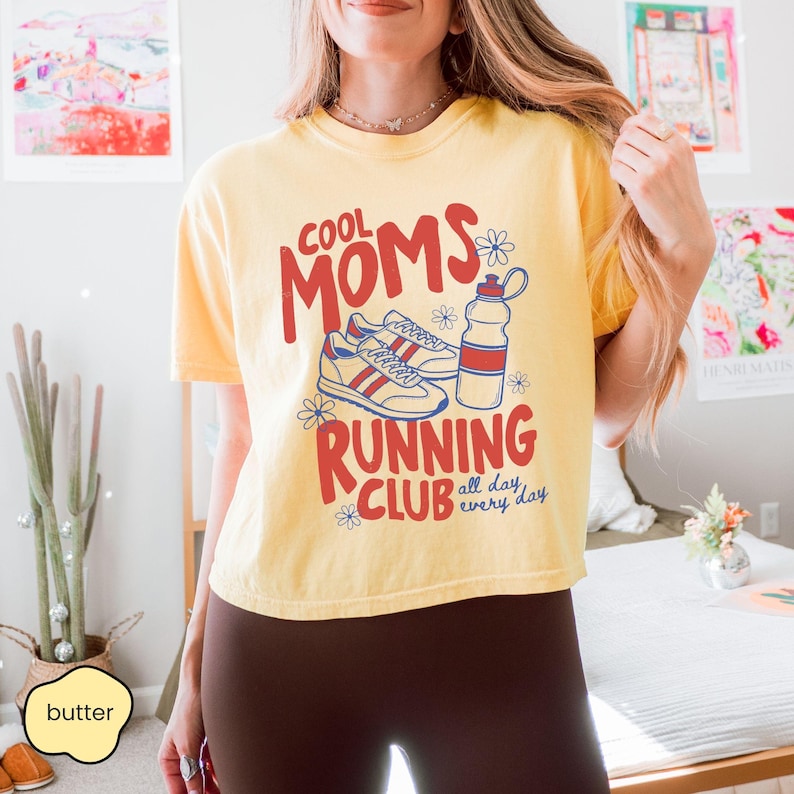 Comfort Colors® Cool Moms Running Club Boxy Tee, Running Mom Cropped Shirt, Sports Mama Boxy Shirt, Game Day, Mom Club, Mother's Day Gift image 3