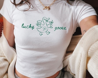 St Patricks Day Baby Tee Shirt, Lucky Duck St Paddys Day Goose T-Shirt, Funny Irish St Pattys Day Shamrock Y2K Shirt