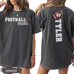 Football Mom Shirt With Kids Name & Jersey Number, Comfort Colors® Football Season Mama Shirt, Gift For Football Lover Mom, Mothers Day Gift