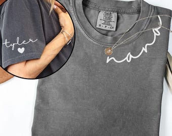 Nana With Kids Names On Sleeve Shirt, Nana Collar Comfort Colors® Shirt, Custom Nana T-Shirt, Nana shirt, Grandma Shirt, Mother's Day Gift