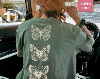 Comfort Colors® Vintage Butterfly Trio Comfort Colors T‑Shirt Cottagecore Boho Nature Aesthetic Tee