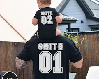 Personalized Dad and Baby Jersey Set, Custom Name and Number Shirts, Father Son Matching Outfits, Game Day Family Look, Custom Family Tee