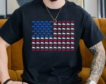 Motorcycle American Flag T-Shirt, Patriotic Biker Shirt, USA Motorbike Tee for Men & Women, 4th of July Gift, Vintage Motorcycle Flag Tee