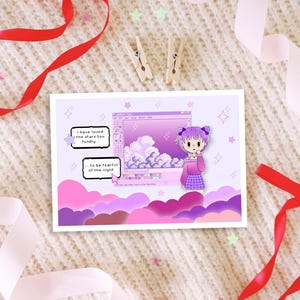 Cartolina "Vaporwave Space Girl" / Stampa artistica estetica retrò e futuristica / Cancelleria sognante anni '90 Y2K Galaxy / Posta Cosmica Vaporwave