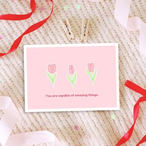 Stampa artistica ispiratrice di tulipani / Carta da lettere motivazionale floreale rosa per diario e amici di penna / Carta estetica con affermazione positiva