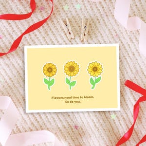 Cartolina positiva con girasole / Cartolina motivazionale per la cura di sé per Bullet Journal, Scrapbook e Happy Mail / Graziosa carta da regalo con estetica floreale