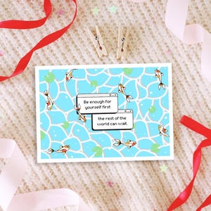 Cartolina con pesci koi / Cartolina con citazione ispiratrice / Arte della natura rilassante / Cancelleria kawaii con acquerelli / Regalo per la cura di sé / Cartolina consapevole