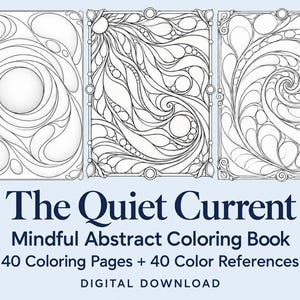 Easy Abstract Adult Coloring Book, 40 Printable Pages, PDF PNG, Color References