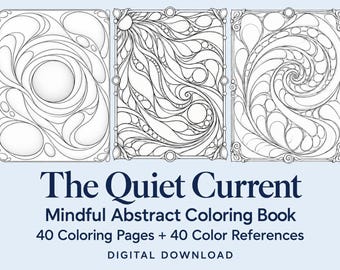 Easy Abstract Adult Coloring Book, 40 Printable Pages, PDF PNG, Color References
