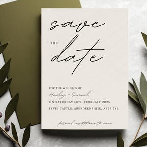 Wyrafinowana kolekcja Save the Date, Save the Evening Cards, z kopertami - papeteria na zaproszenia ślubne, minimalistyczny nowoczesny design