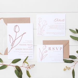 Tulpencollectie trouwkaartsuite, bruiloftsetbundel, gepersonaliseerde uitnodiging en antwoord met GRATIS enveloppen, zomerbloemen kleurrijk