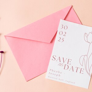 Collezione Tulip Save the Date, Save the Evening Cards, con buste - Cancelleria per inviti di nozze, design floreale colorato