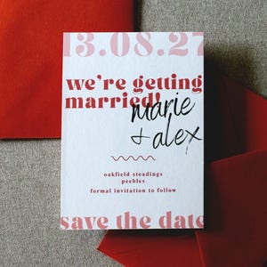 Odważne, jasne karty Save the Date, Save the Evening, z kopertami - papeteria na zaproszenia ślubne, kolorowy design