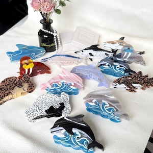 Dolphin Jumping Hair Claw Clip, Ocean Themed Hair Clips, Sea Lion Hair Clips, Sea Seal Claw Clip, Shark Hair Claw Clip, Fun Hair Accessories