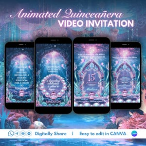 Quinceanera Animated Video Invitation No Photo Under The Sea Interactive RSVP Suite Canva Template