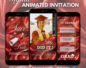 Red Graduation Animated Invitation for Him | Class of 2026 | Digital Template