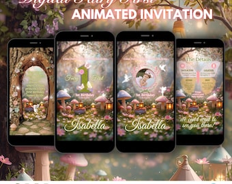 Fairy First Birthday Invitation with Photo | Animated Digital Video Invite | Girl 1st Birthday Party