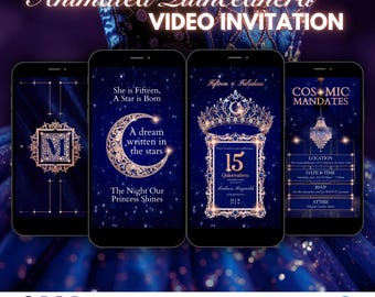 Rose Gold Night Under the Stars Quinceanera Video Invitation and Interactive RSVP No Photo Canva