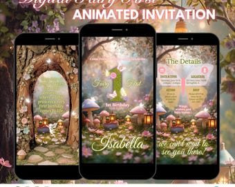 Fairy First Birthday Invitation | Animated Digital Video Invite | Girl 1st Birthday Party