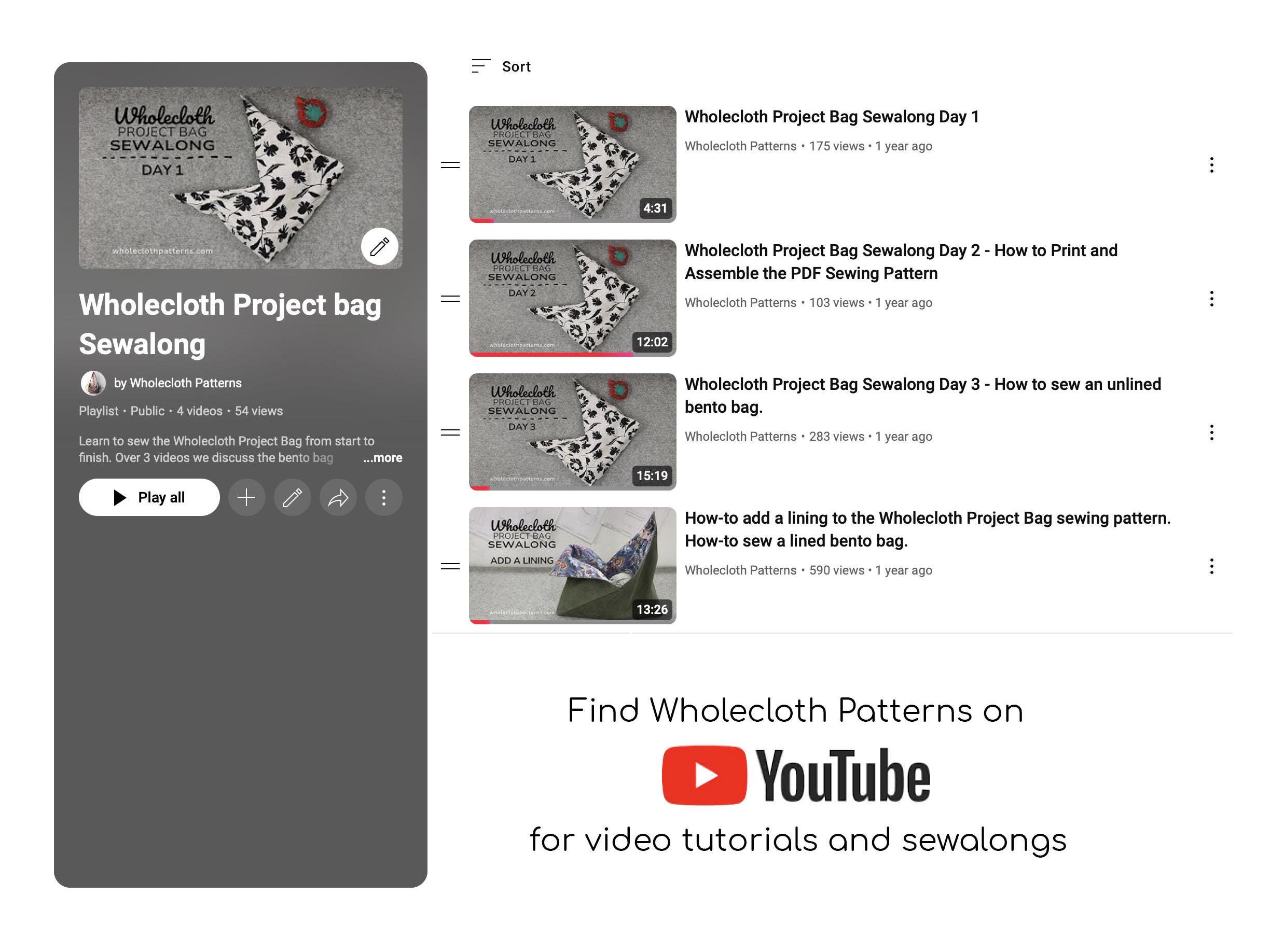 Bento Project Bag Sewing Pattern: 4 Sizes With Video (PDF Pattern ...