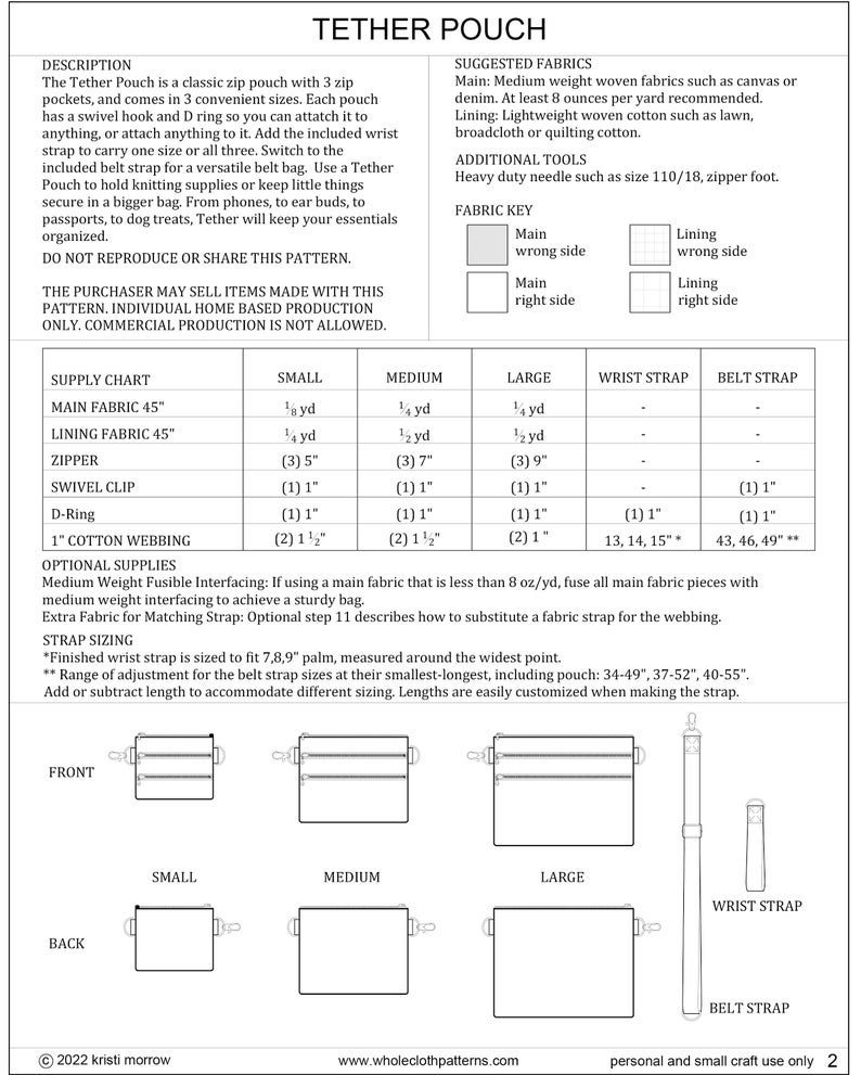 Tether Pouch Sewing Pattern 3 sizes Wristlet, Belt Bag, Sling Bag, Zip Pouch PDF Sewing Pattern DIY Bag Pattern image 8