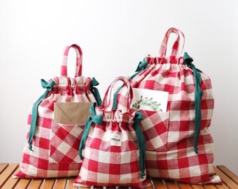 Drawstring Tote bag pdf sewing pattern, 3 sizes, full video tutorial - easy, beginner sewing project