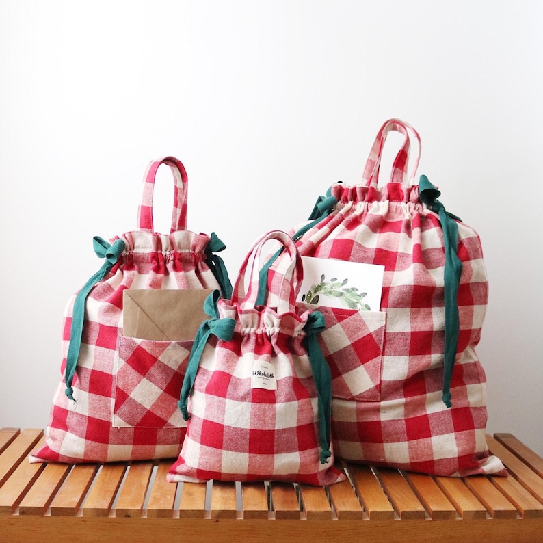 Drawstring Tote bag pdf sewing pattern, 3 sizes, full video tutorial - easy, beginner sewing project image 1