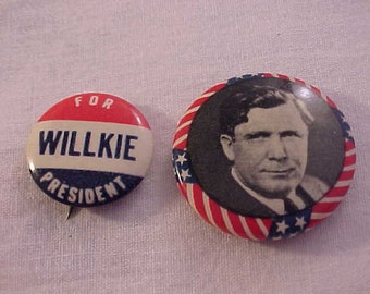 Vintage 1940 Wendell Willkie And Charles Mcnary Campaign Pin Button Badge Republican Presidential Nominee Against FDR Historical Political