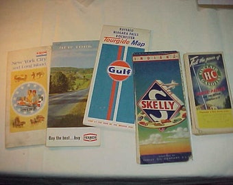 5 Oil Company Highway Maps - Skelly Texaco Exxon Gulf and Sinclair 1960s and 1970s