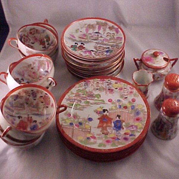 30 Piece Hand Painted Japan Porcelain Coffee Luncheon Set