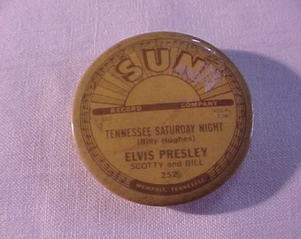 Sun Record Company Pinback Button Elvis Presley with Scotty and Bill Tennessee Saturday Night