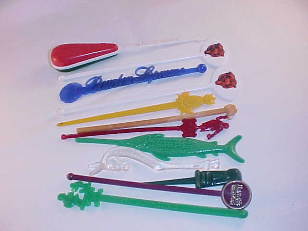 12 Plastic Cocktail Mixing Sticks Figural and Advertising Etsy