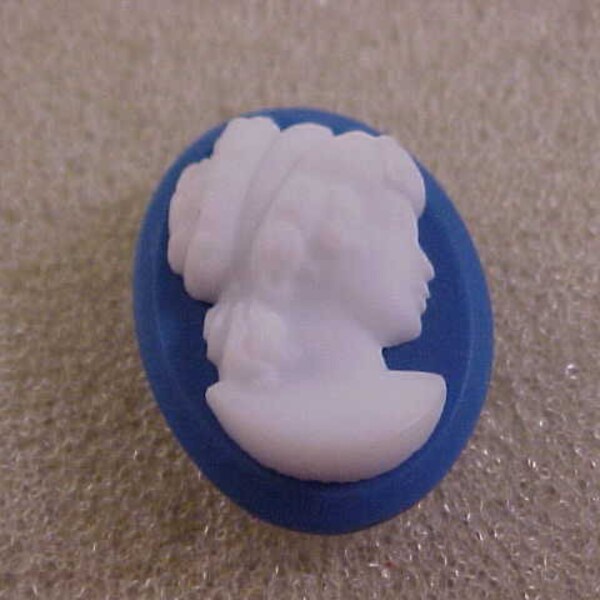 Blue and White Wedgwood Finish Glass Lady Cameo For Jewelry Or Crafts