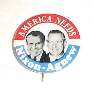 Nixon Agnew Campaign Pinback Button - Political Memorabilia