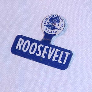 Vintage Political Tin Tab FDR Roosevelt Campaign Tab