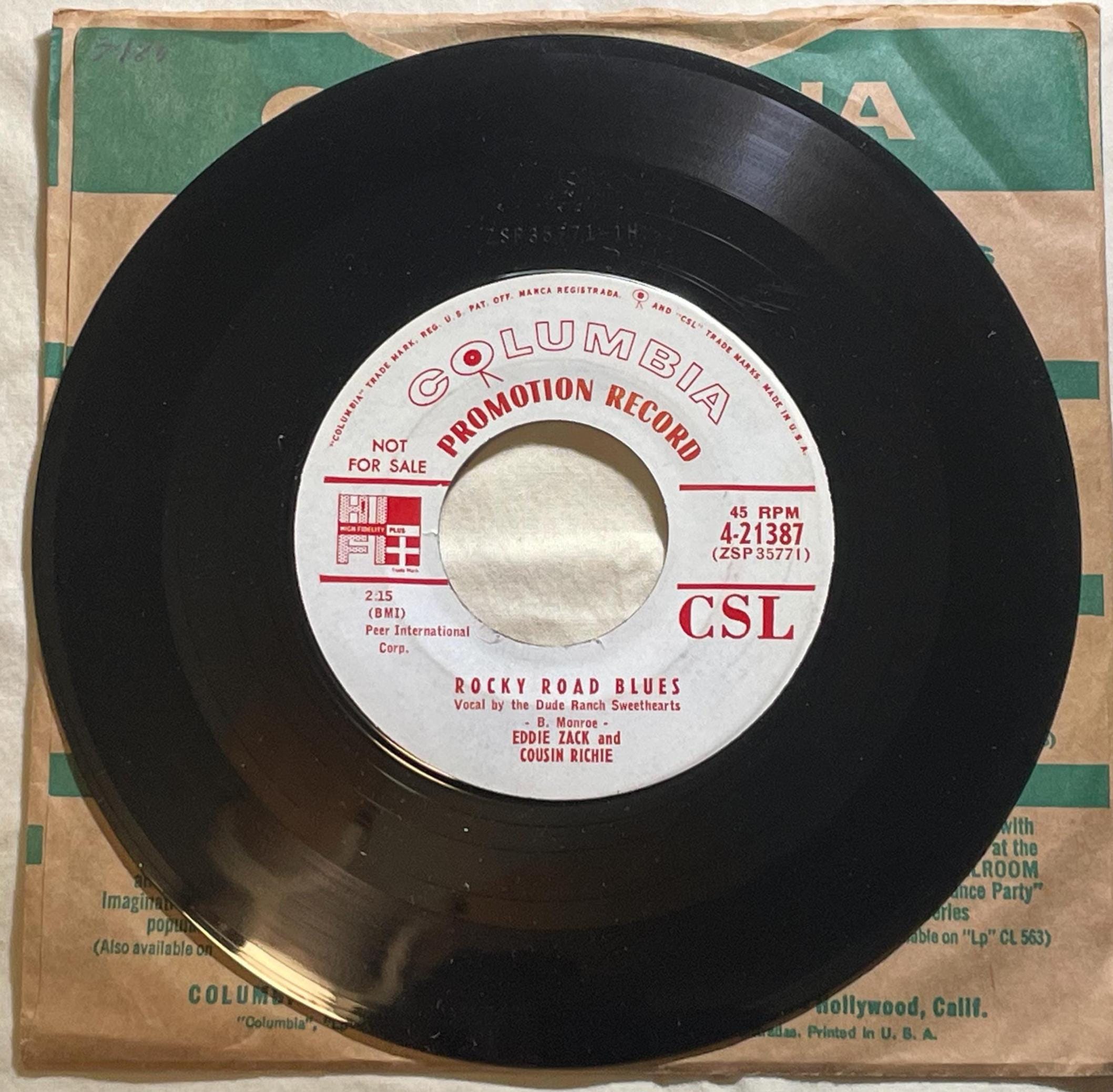 Eddie Zack & Cousin Richie 45 RPM Vinyl: Rocky Road Blues, 1955